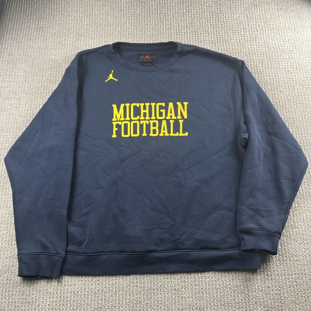 Jordan Michigan Wolverines Football Team Issued Crewneck Sweatshirt XXL Navy